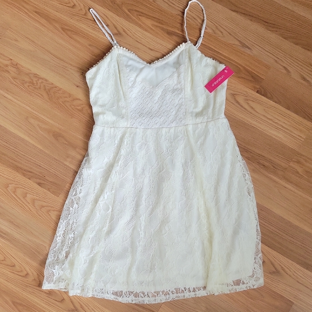 NWT Xhilaration Cream Lace Mini Slip Dress Dollette Boho Chic Coquette Size L